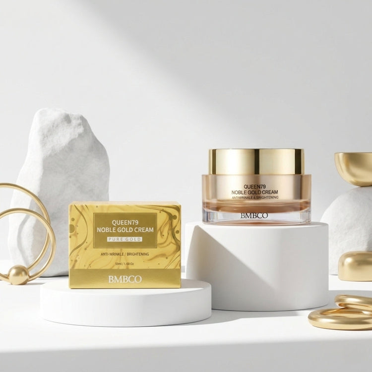 BMBCO Queen79 Gold Skincare Collection featuring Gold Cream, Gold Serum and Gold Eye Cream